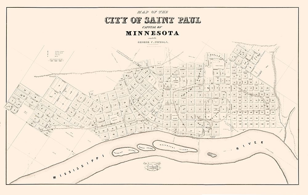 St Paul Minnesota - Nichols 1852  art print by Nichols for $57.95 CAD