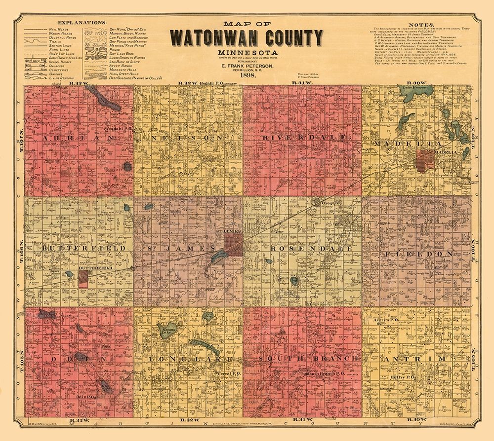 Watonwan County Minnesota - Peterson 1898  art print by Peterson for $57.95 CAD