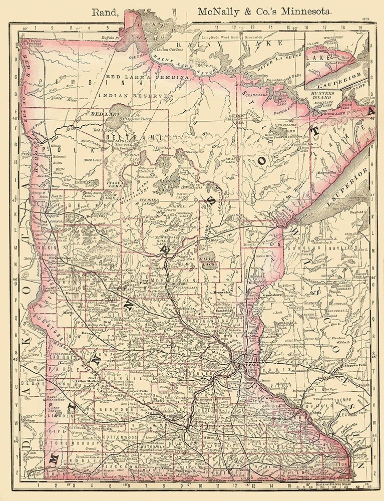 Minnesota - Rand McNally 1879 art print by Rand McNally for $57.95 CAD