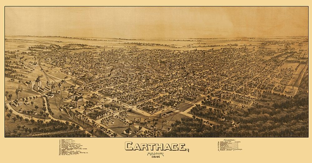 Carthage Missouri - Fowler 1891 art print by Fowler for $57.95 CAD