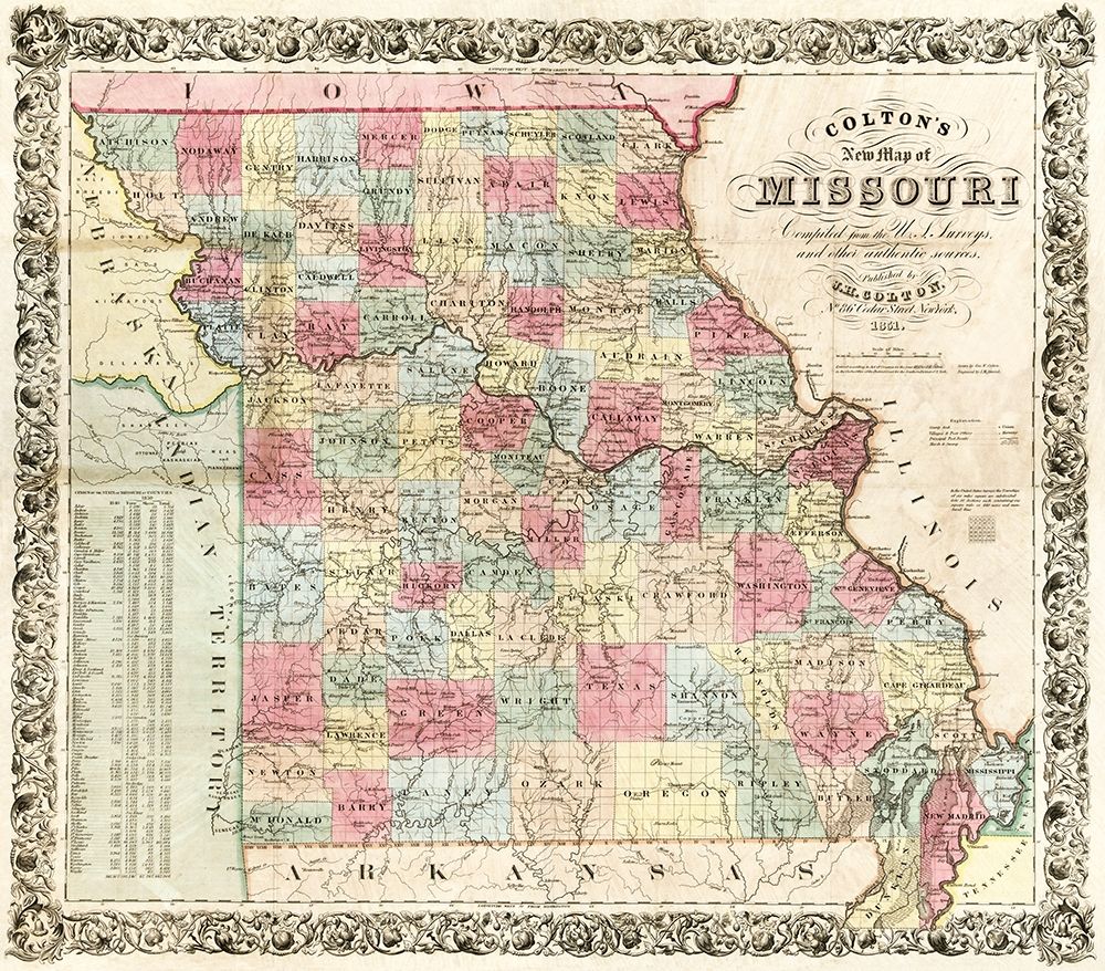 Missouri - Colton 1851  art print by Colton for $57.95 CAD