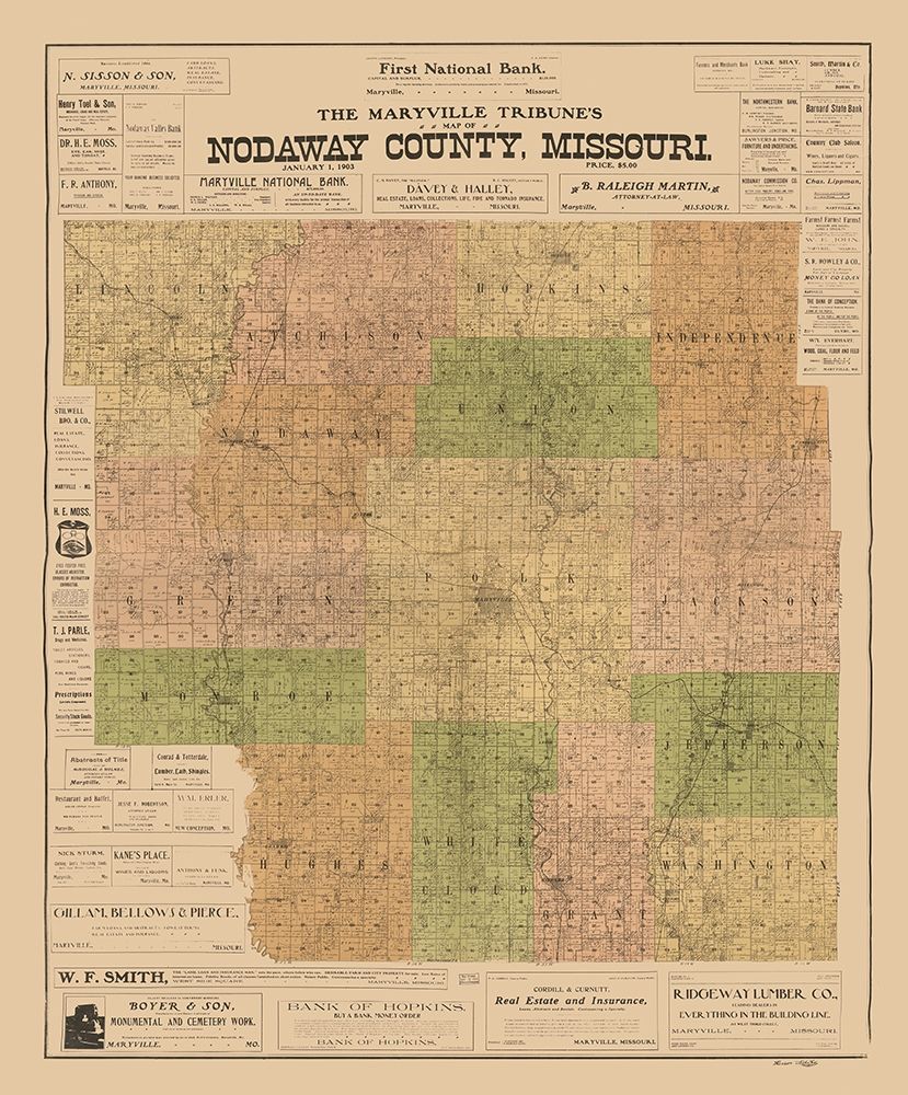 Nodaway County Missouri - Hixson 1903  art print by Hixson for $57.95 CAD