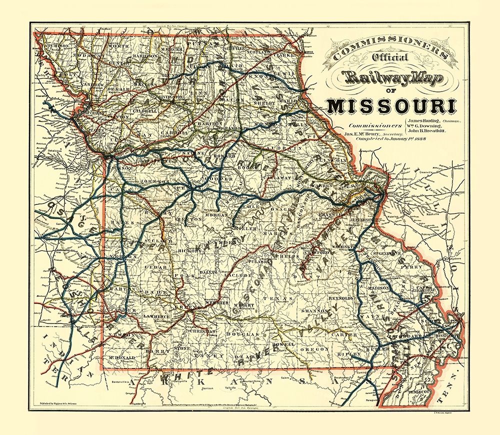 Missouri Railway Map - McHenry 1888 art print by McHenry for $57.95 CAD