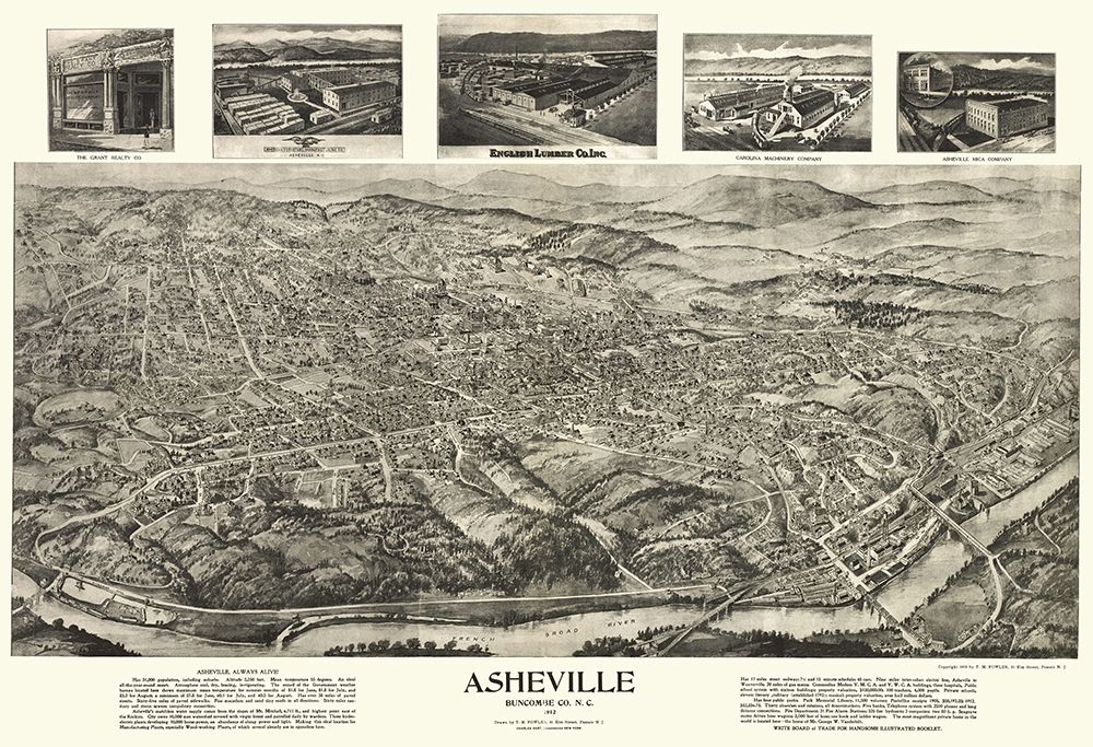 Asheville North Carolina - Fowler 1912 art print by Fowler for $57.95 CAD