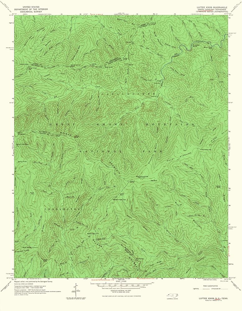 Luftee Knob North Carolina Tennessee Quad art print by USGS for $57.95 CAD