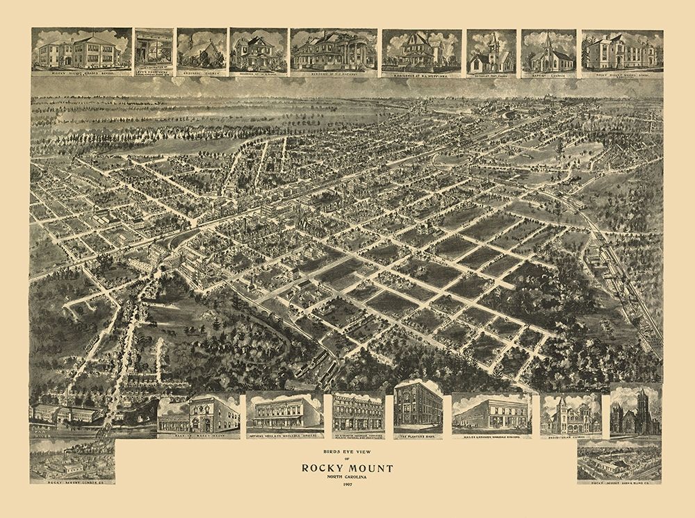 Rocky Mount North Carolina - Fowler 1907 art print by Fowler for $57.95 CAD
