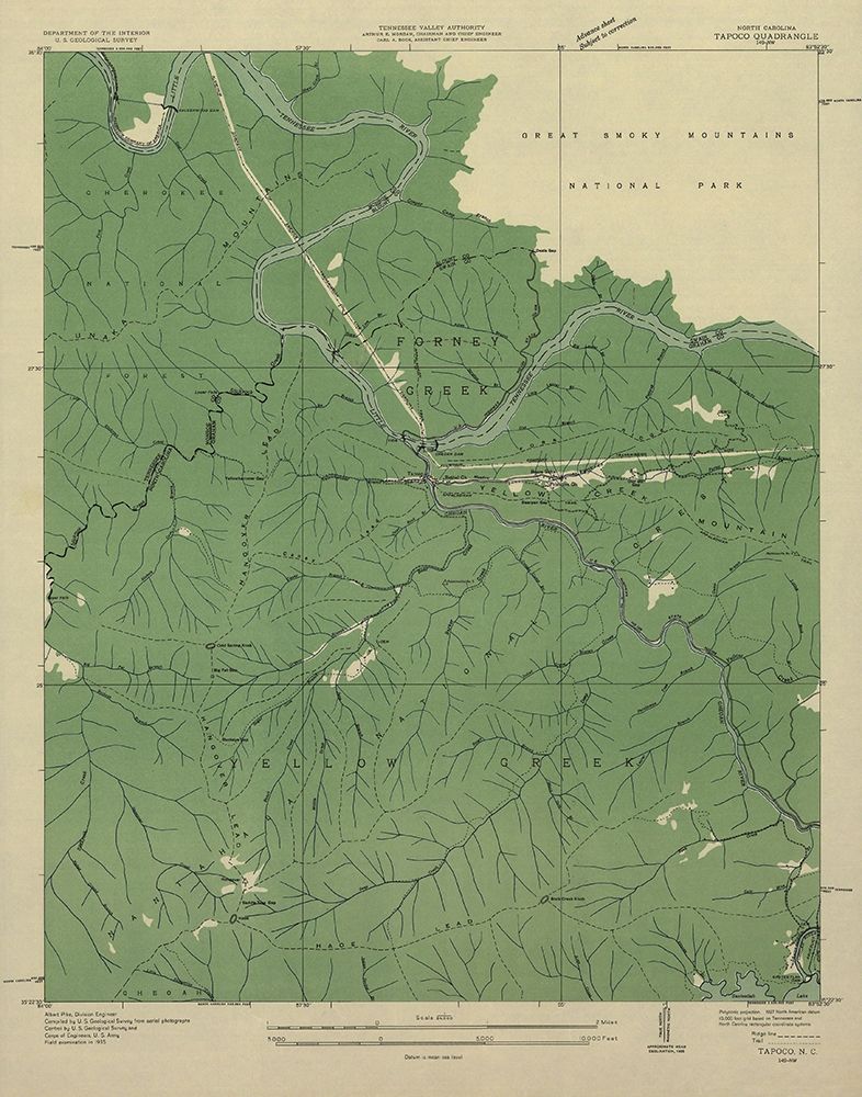 Tapoco North Carolina Tennessee Quad - USGS 1935 art print by USGS for $57.95 CAD