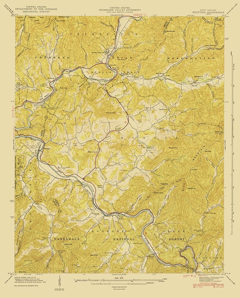 Whittier North Carolina Quad - USGS 1935 art print by USGS for $57.95 CAD