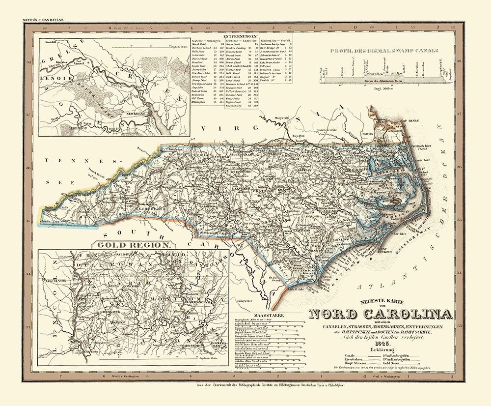 North Carolina - Meyer 1845 art print by Meyer for $57.95 CAD