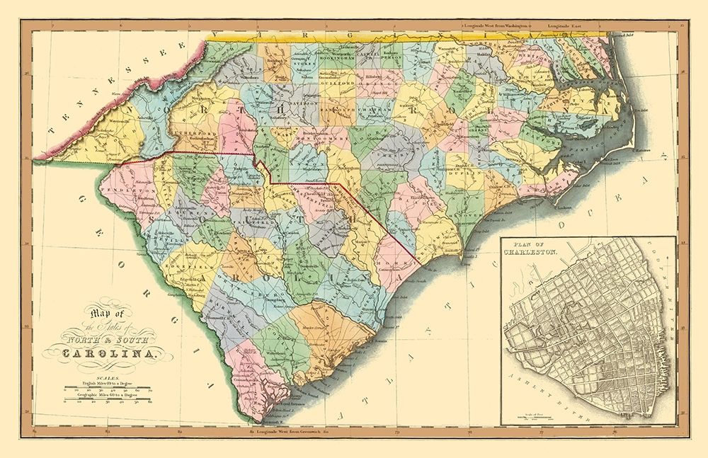 North Carolina, South Carolina - Hinton 1832 art print by Hinton for $57.95 CAD