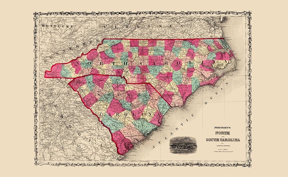 North Carolina, South Carolina - Johnson 1860 art print by Johnson for $57.95 CAD