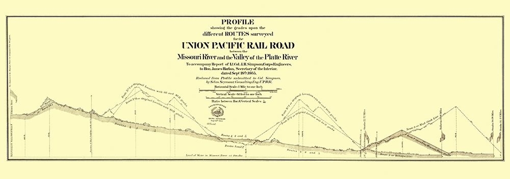 Union Pacific, Platte, Missouri Rivers 1865 art print by Simpson for $57.95 CAD