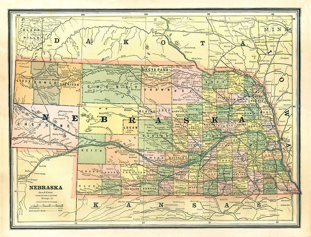 Nebraska - Cram 1886 art print by Cram for $57.95 CAD