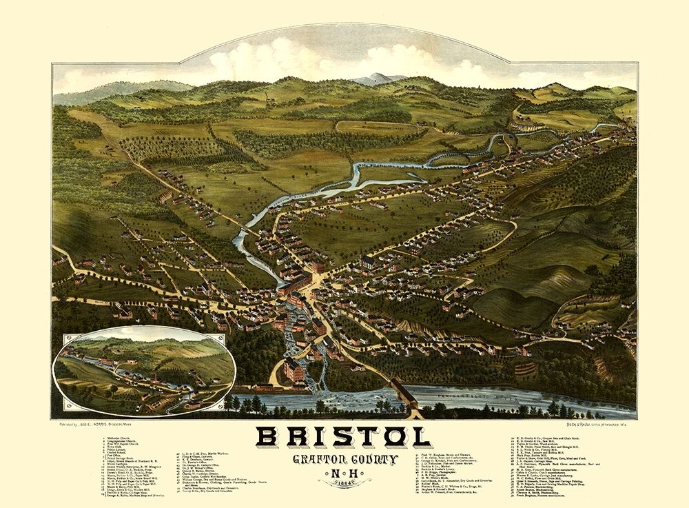 Bristol New Hampshire - Norris 1884  art print by Norris for $57.95 CAD