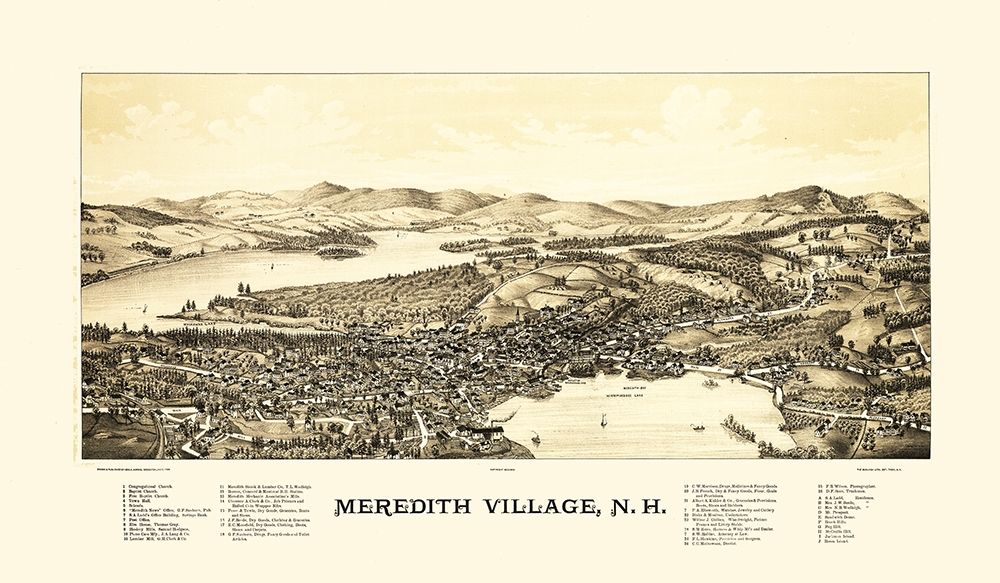 Meredith Village New Hampshire - Norris 1889  art print by Norris for $57.95 CAD
