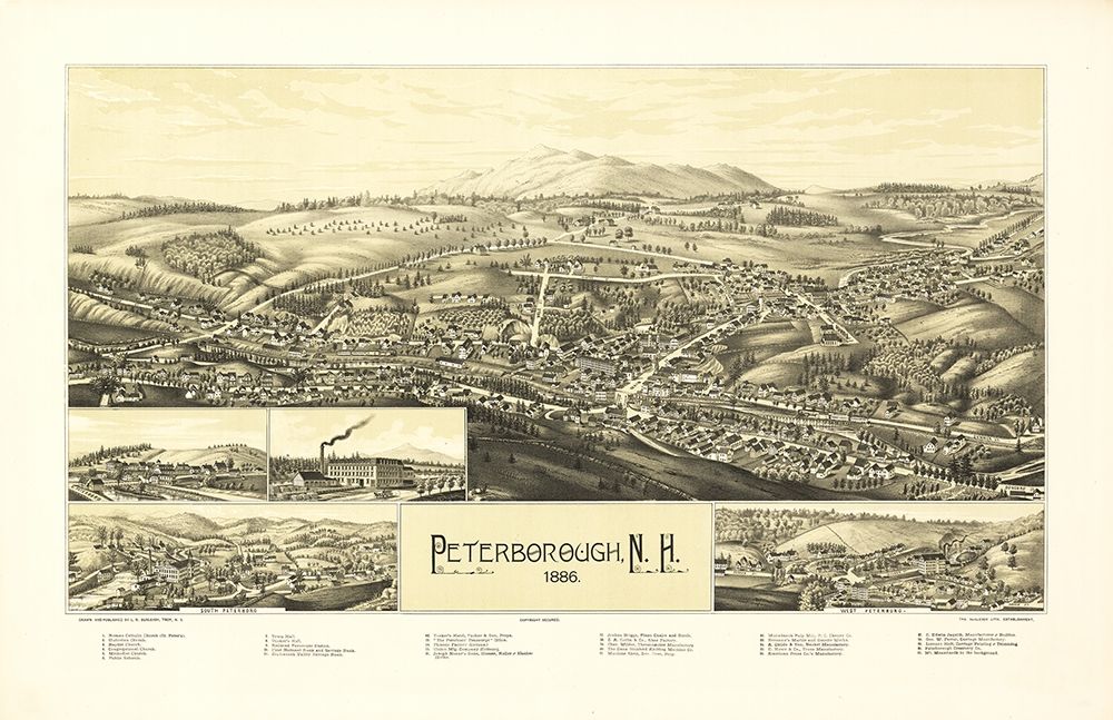 Peterborough New Hampshire - Burleigh 1886  art print by Burleigh for $57.95 CAD