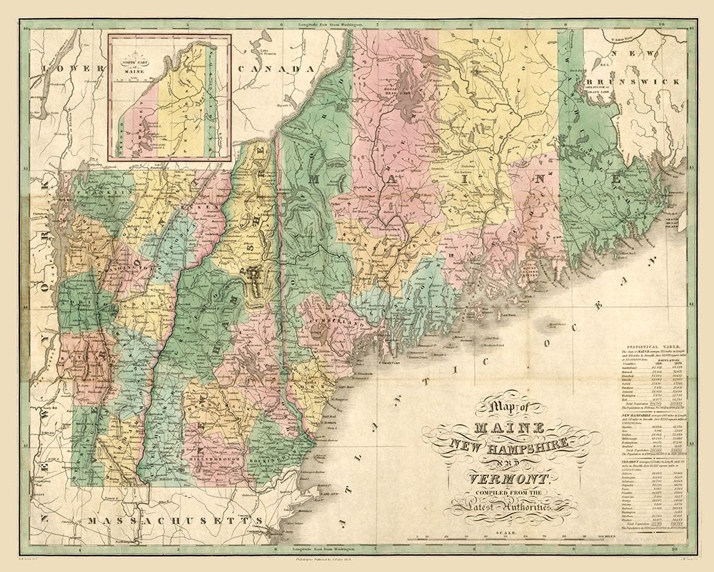 New Hampshire Maine - Carter 1826  art print by Carter for $57.95 CAD