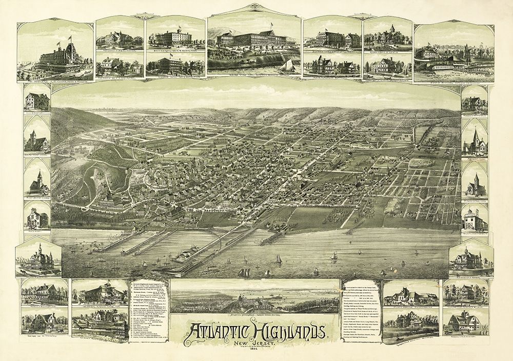 Atlantic Highlands New Jersey - Bailey 1894  art print by Bailey for $57.95 CAD