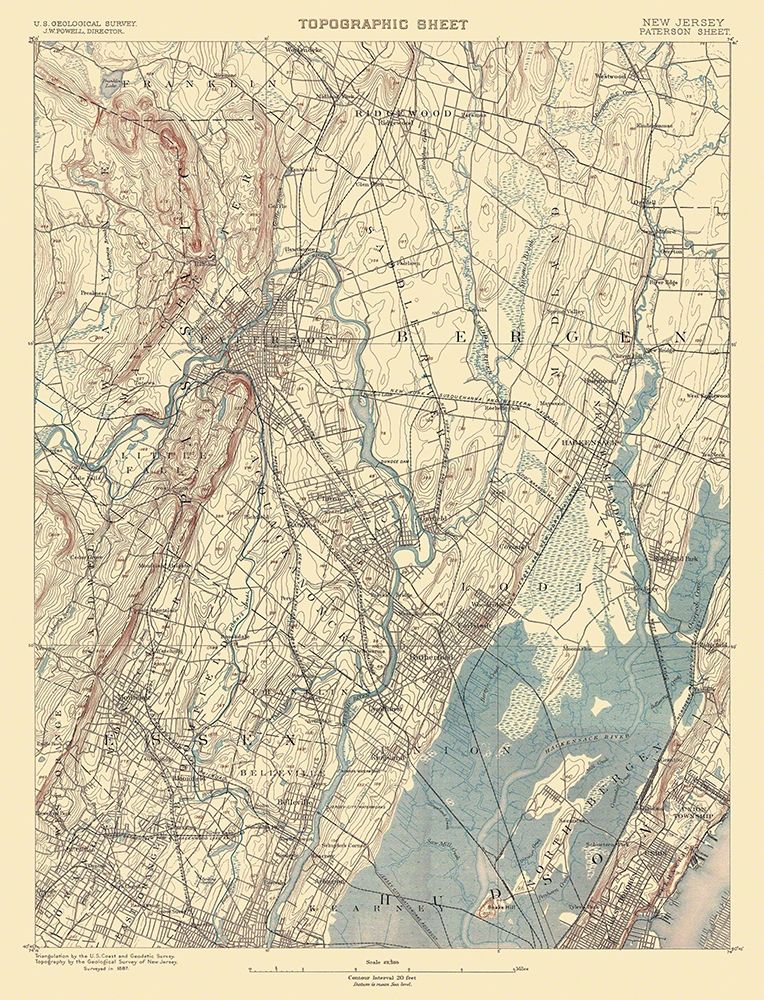 Paterson New Jersey Quad - USGS 1887 art print by USGS for $57.95 CAD