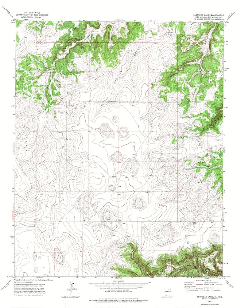 Llonidas Lake New Mexico Quad - USGS 1972 art print by USGS for $57.95 CAD