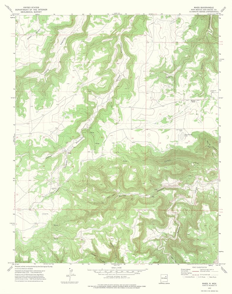 Maes New Mexico Quad - USGS 1972 art print by USGS for $57.95 CAD
