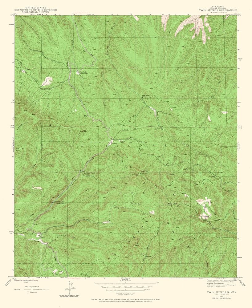Twin Sisters New Mexico Quad - USGS 1947 art print by USGS for $57.95 CAD