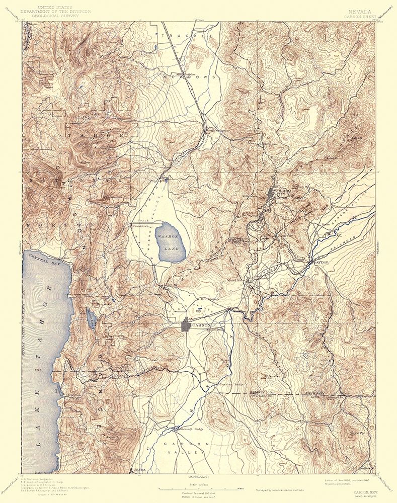 Carson Nevada Sheet - USGS 1893 art print by USGS for $57.95 CAD