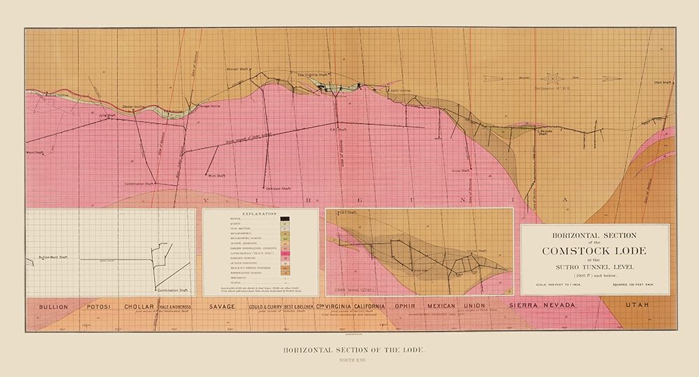 Comstock Lode Sutro Tunnel Geology Nevada art print by Becker for $57.95 CAD