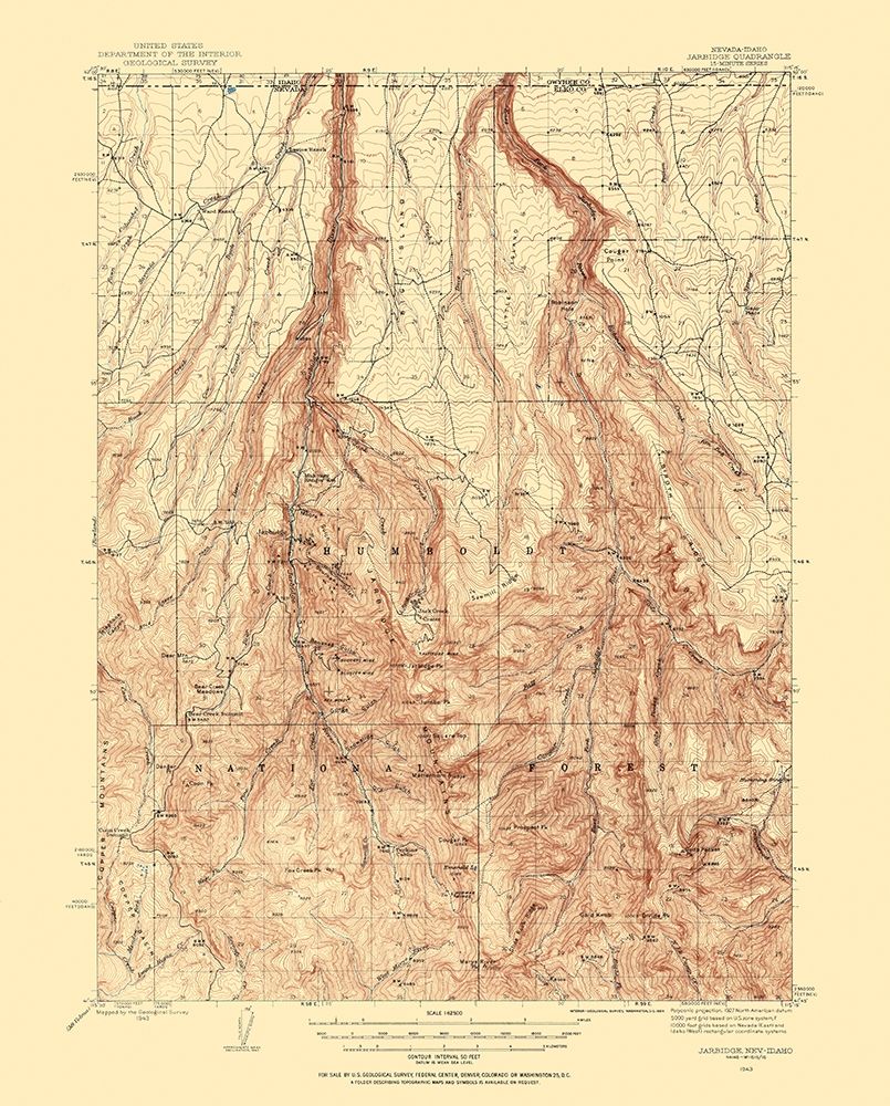 Jarbidge Nevada Idaho Quad - USGS 1943 art print by USGS for $57.95 CAD