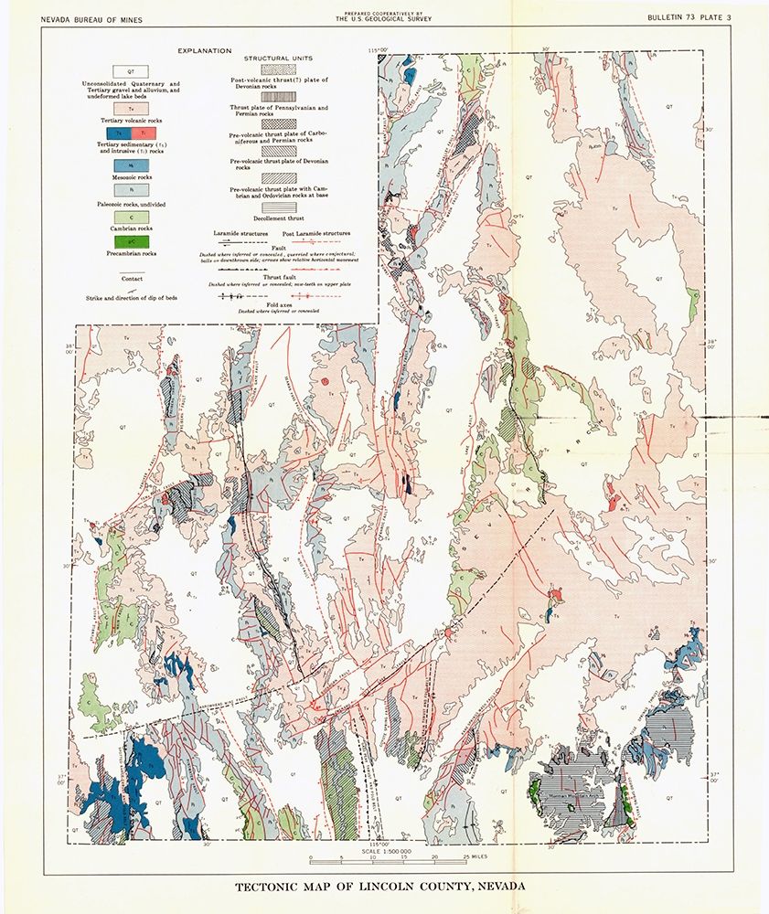 Lincoln County Tectonic Nevada Mines - USGS 1998 art print by USGS for $57.95 CAD