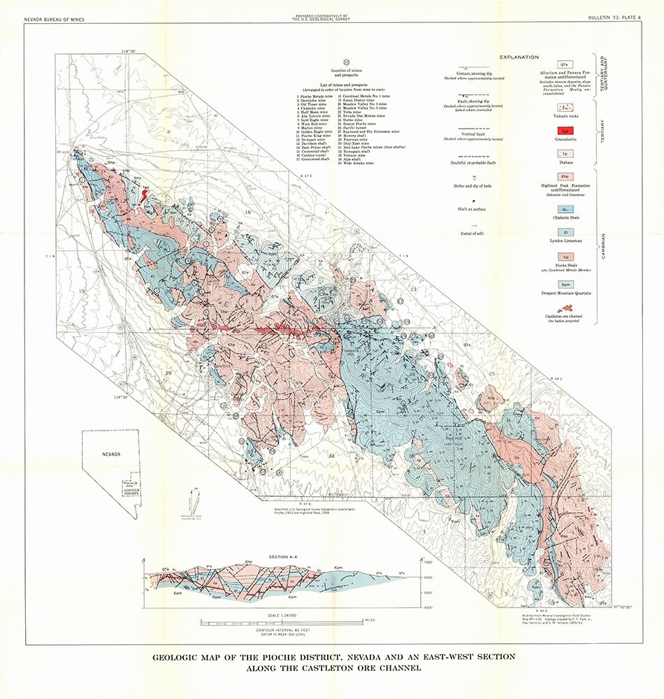 Pioche District Castleton Ore Channel NV Mines art print by USGS for $57.95 CAD