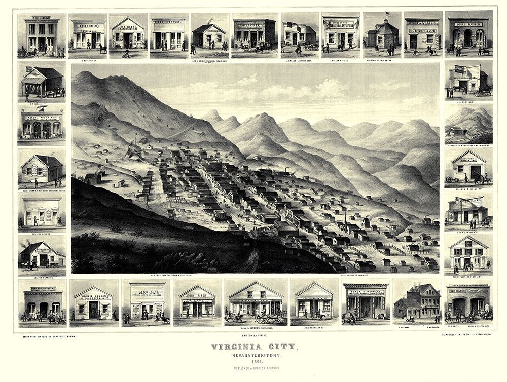 Virginia City Nevada - Brown 1861 art print by Brown for $57.95 CAD