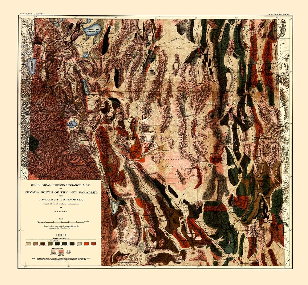 Nevada S 40th Parallel Nevada - Spurr 1903 art print by Spurr for $57.95 CAD