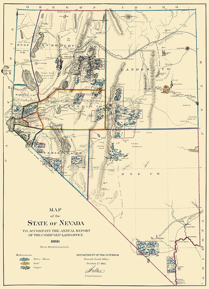 Mining Nevada - General Land Office 1866 art print by General Land Office for $57.95 CAD