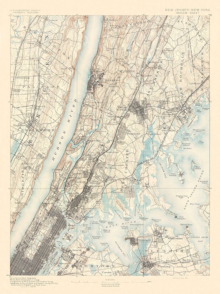 Harlem New York New Jersey Sheet - USGS 1891 art print by USGS for $57.95 CAD