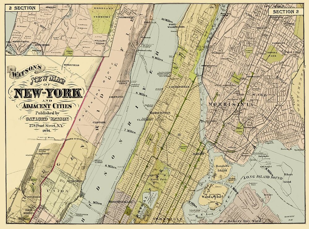 New York, Adjacent Cities New York - Watson 1891 art print by Watson for $57.95 CAD