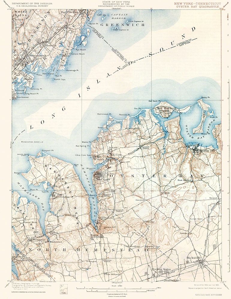 Oyster Bay New York Conneticut Quad - USGS 1900 art print by USGS for $57.95 CAD