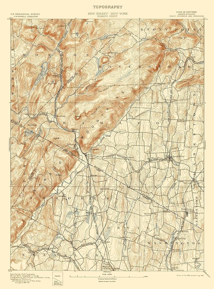 Ramapo New York New Jersey Quad - USGS 1893 art print by USGS for $57.95 CAD