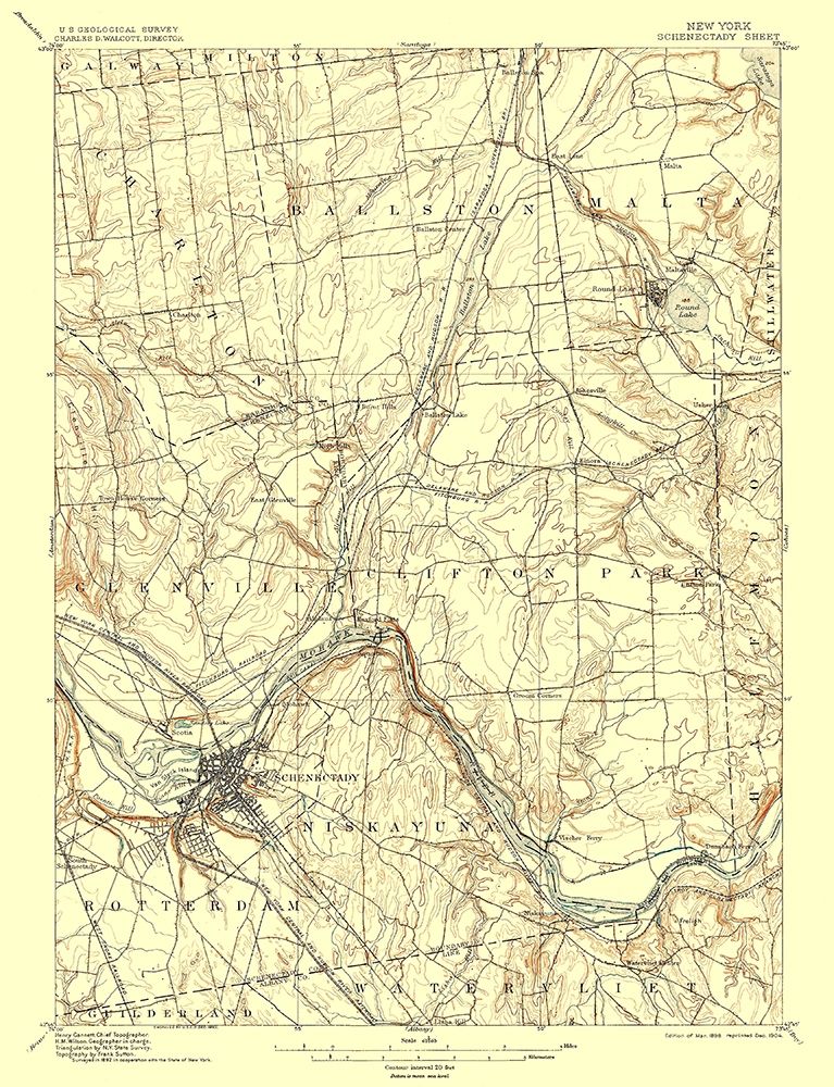 Schenectady New York Quad - USGS 1898 art print by USGS for $57.95 CAD