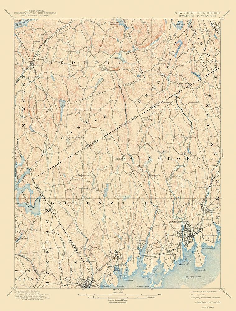 Stamford New York Connecticut Quad - USGS 1899 art print by USGS for $57.95 CAD