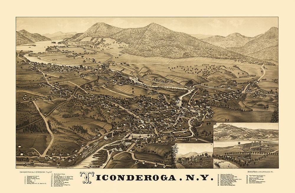 Ticonderoga City New York - Beck 1884 art print by Beck for $57.95 CAD