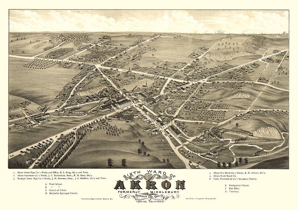 Akron Ohio - Stoner 1882  art print by Stoner for $57.95 CAD