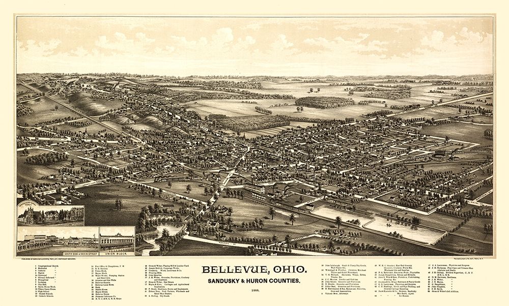 Bellevue Ohio - Norris 1888  art print by Norris for $57.95 CAD