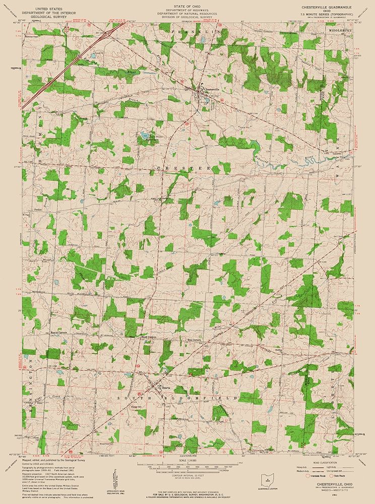 Chesterville Ohio Quad - USGS 1961 art print by USGS for $57.95 CAD