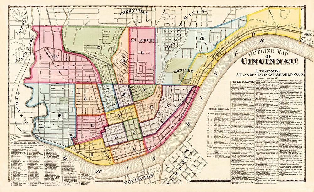 Cincinnati, Outline Ohio Outline - Titus 1869 art print by Titus for $57.95 CAD