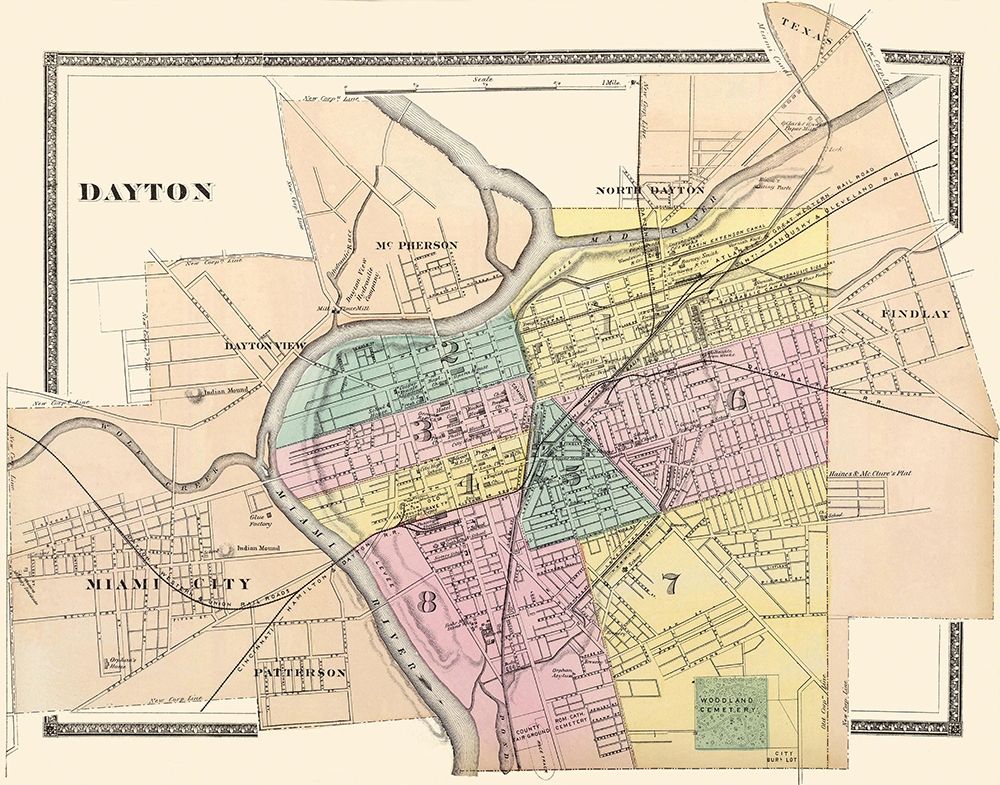 Dayton Ohio - Walling 1876 art print by Walling for $57.95 CAD
