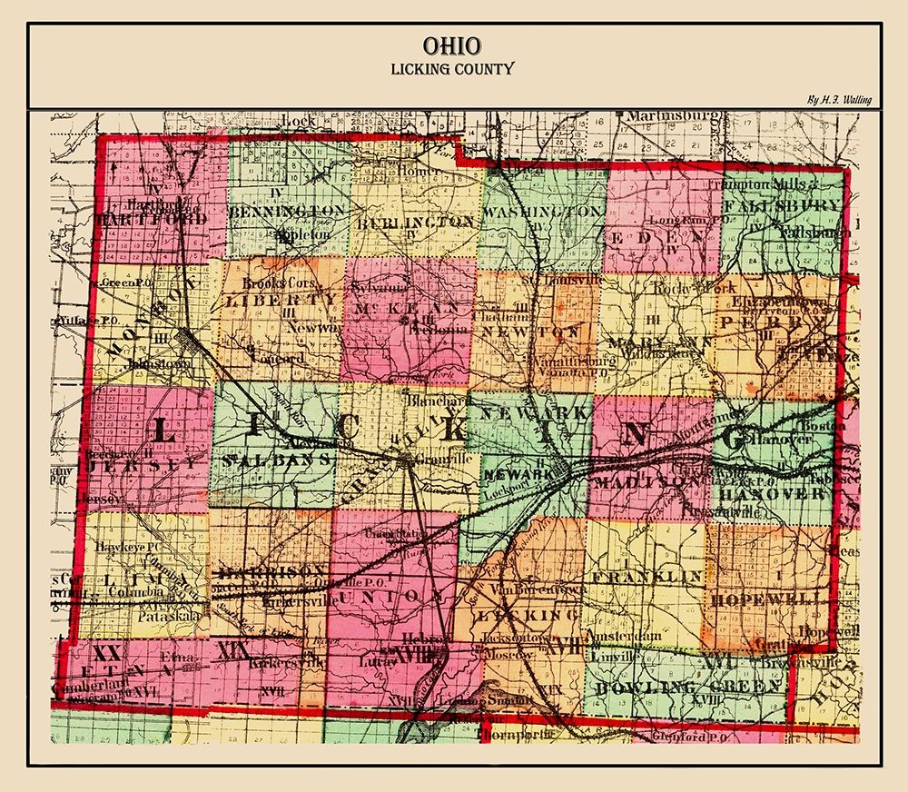 Licking Ohio - Walling 1872 art print by Walling for $57.95 CAD