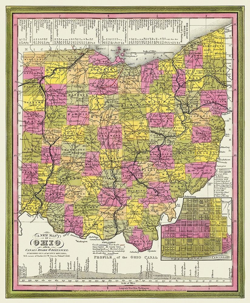 Ohio with Cincinnati Ohio - Mitchell 1846 art print by Mitchell for $57.95 CAD