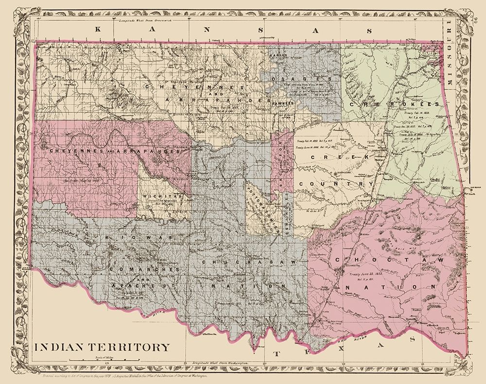 Oklahoma Indian Territory - Gary 1873 art print by Gary for $57.95 CAD