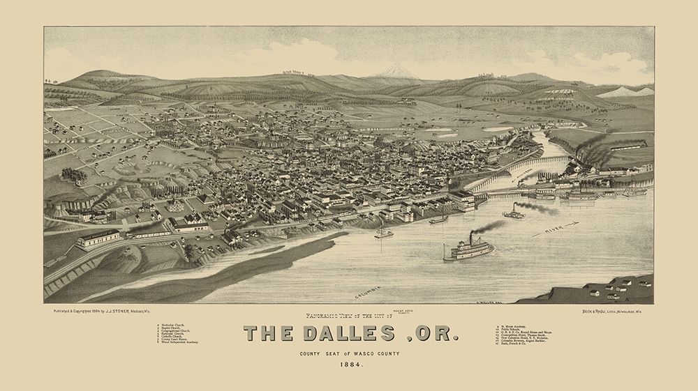 The Dalles Oregon - Stoner 1884 art print by Stoner for $57.95 CAD